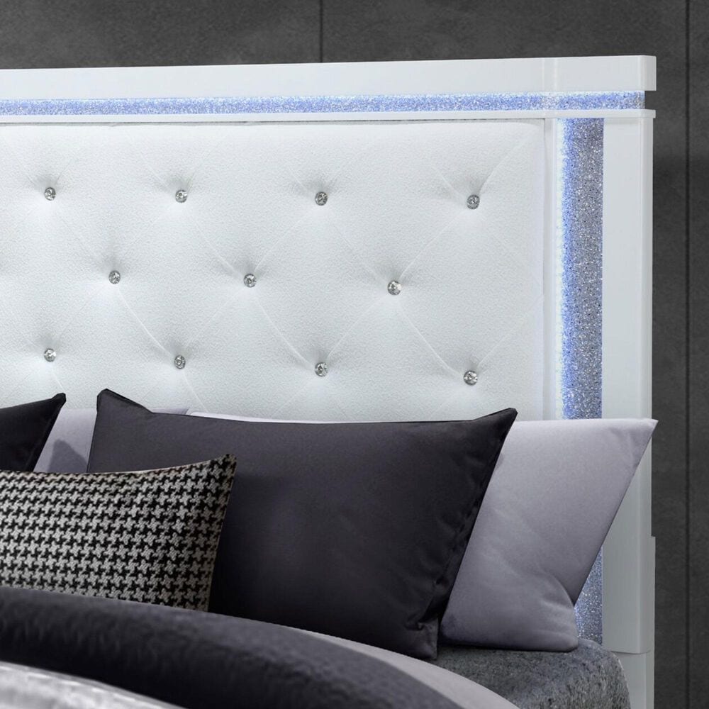 Global Furniture USA Alina Queen Panel Bed with LED in White, , large