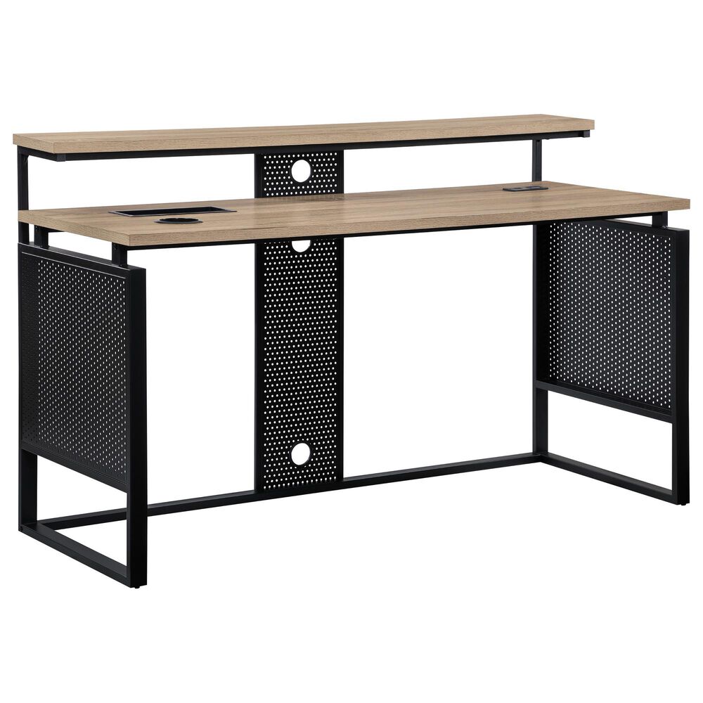 OSP Home Ace 2-Piece Desk with Hutch and Bookcase in River Oak and Black, , large