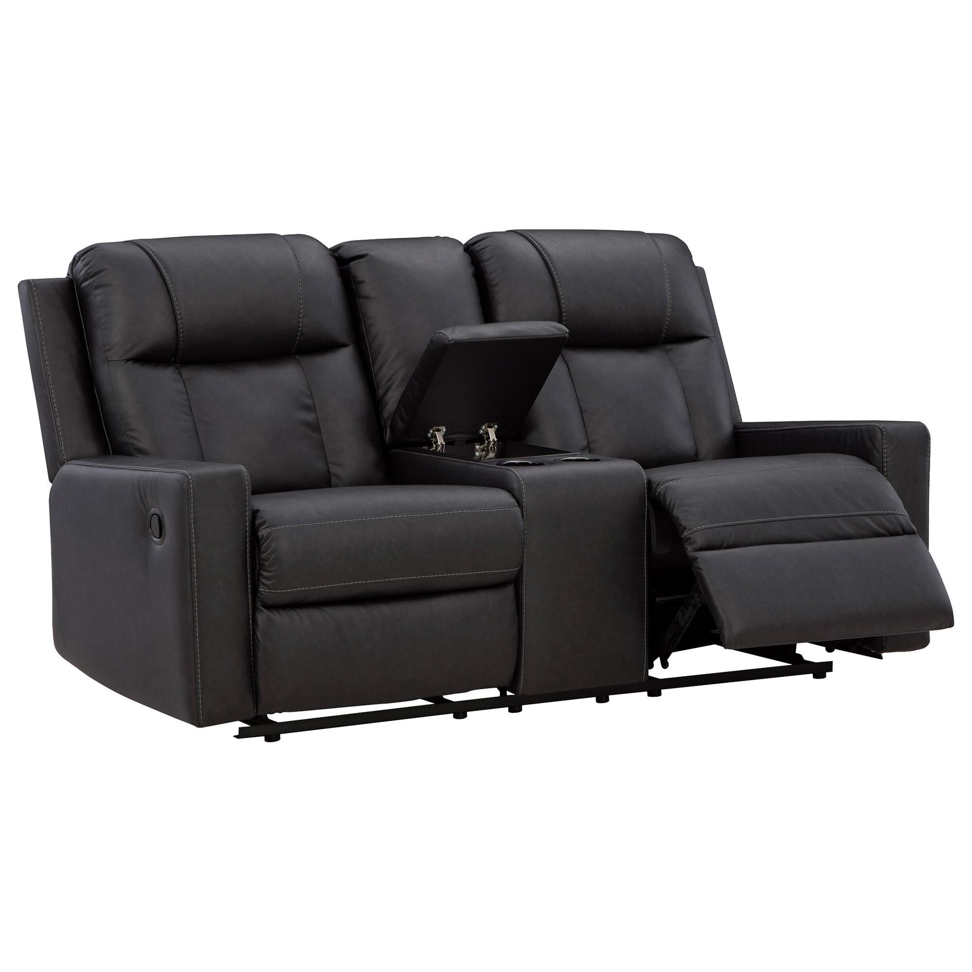 Ashley Mackmenville Manual Double Reclining Console Loveseat in Carbon