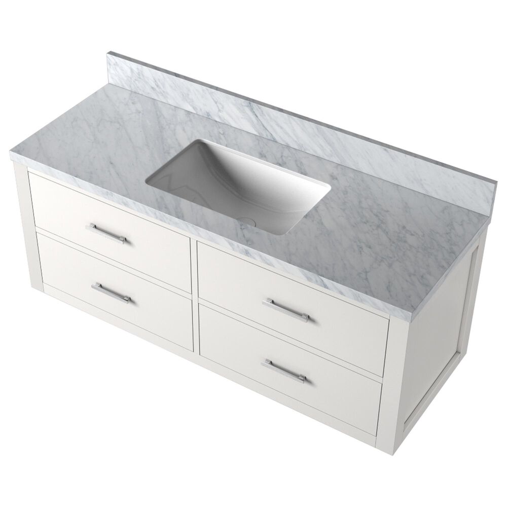 Lexora Home Castor 48&quot; Single Bathroom Vanity in White with 2 cm White Carrara Marble Top and Rectangular Sink, , large