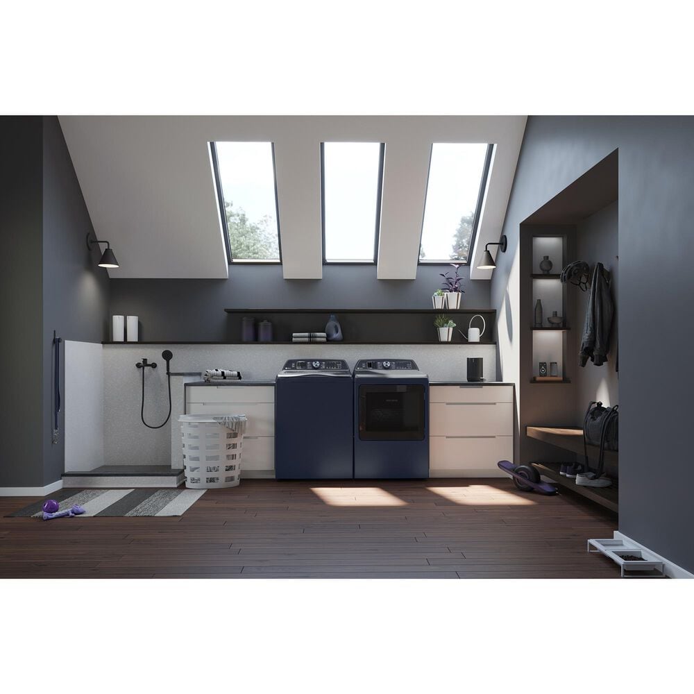 GE Profile 5.4 Cu. Ft. Top Load Impeller Washer and 7.3 Cu. Ft. Electric Dryer Laundry Pair in Sapphire Blue, , large