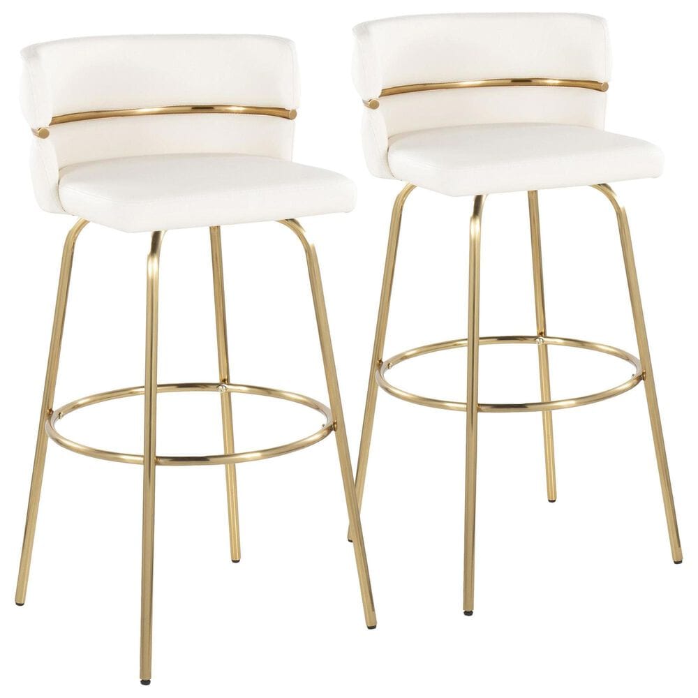 LumiSource Cinch 30" Swivel Barstool with White Upholstery in Gold (Set of 2), , large