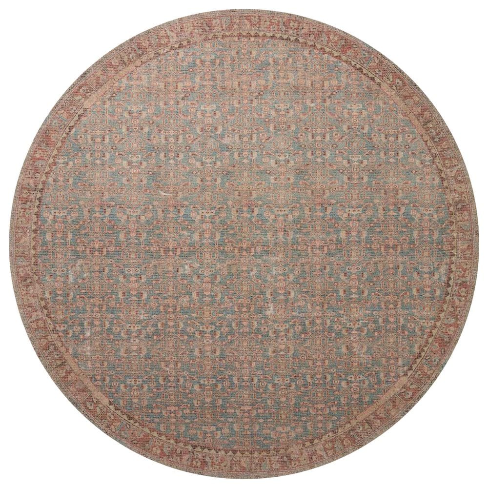 Angela Rose Aubrey 7"6" Round Blue and Terracotta Area Rug, , large