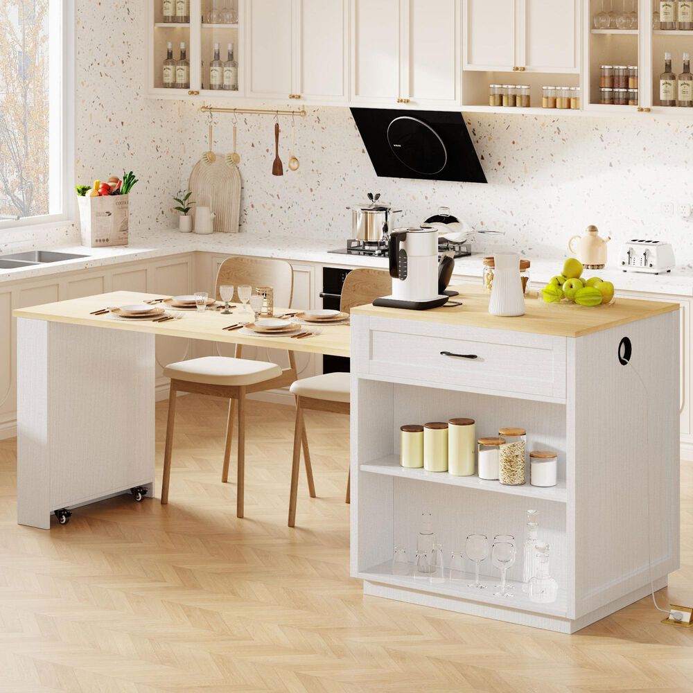 HOMLUX 83" Kitchen Island in White, , large