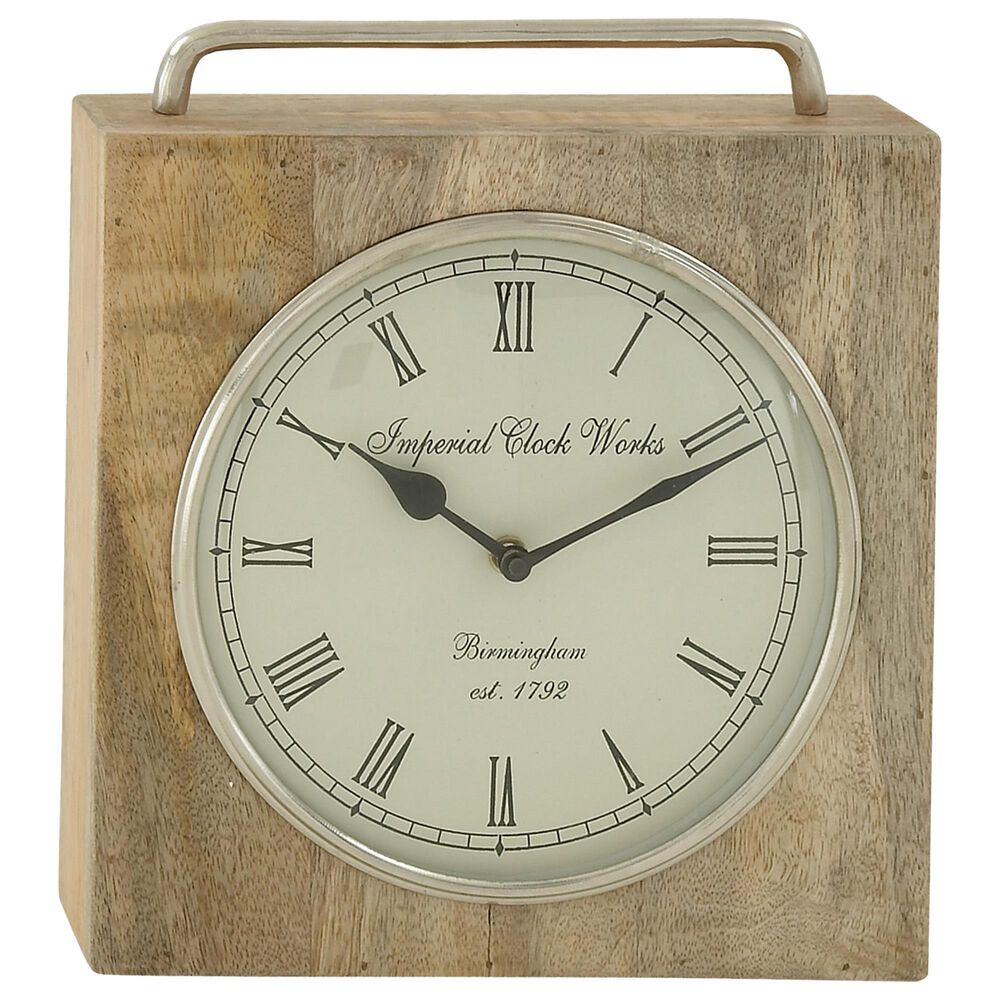 Maple and Jade 11" x 10" Table Clock in Natural Brown, , large