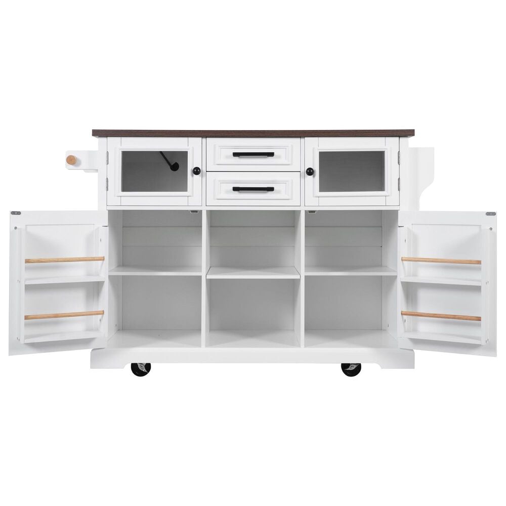 HOMLUX 54.9" Kitchen Island with Drop Leaf in White and Brown, , large