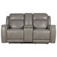 Bassett Leather Power Reclining Console Loveseat with Power Headrest and Lumbar in Light Gray, , large