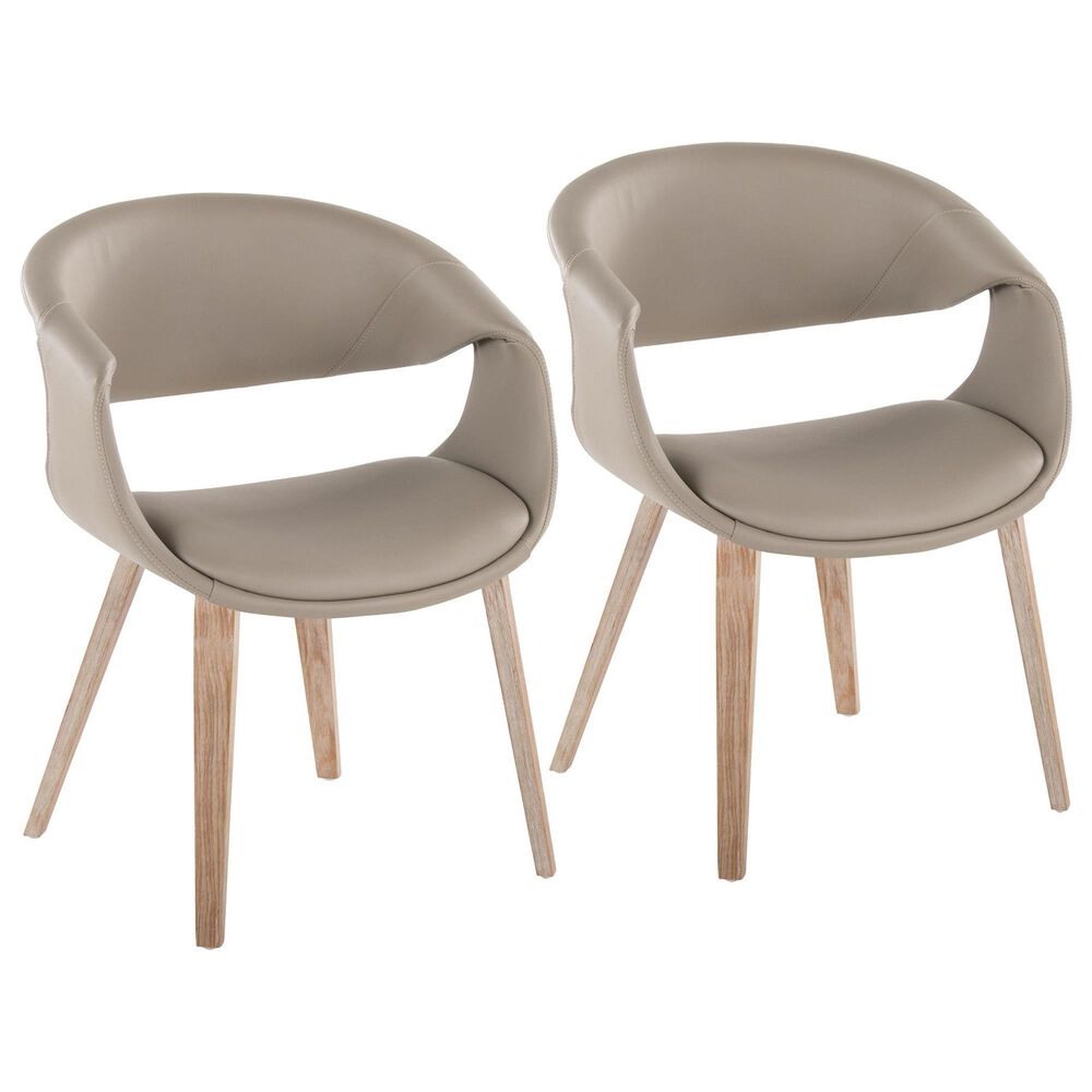 LumiSource Curvo Contemporary Upholstered Chair in Whitewashed Wood and Light Grey Faux Leather by LumiSource - Set of 2, , large