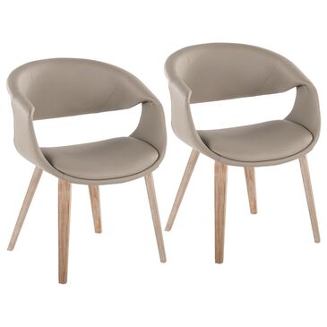 LumiSource Curvo Contemporary Upholstered Chair in Whitewashed Wood and Light Grey Faux Leather by LumiSource - Set of 2, , large