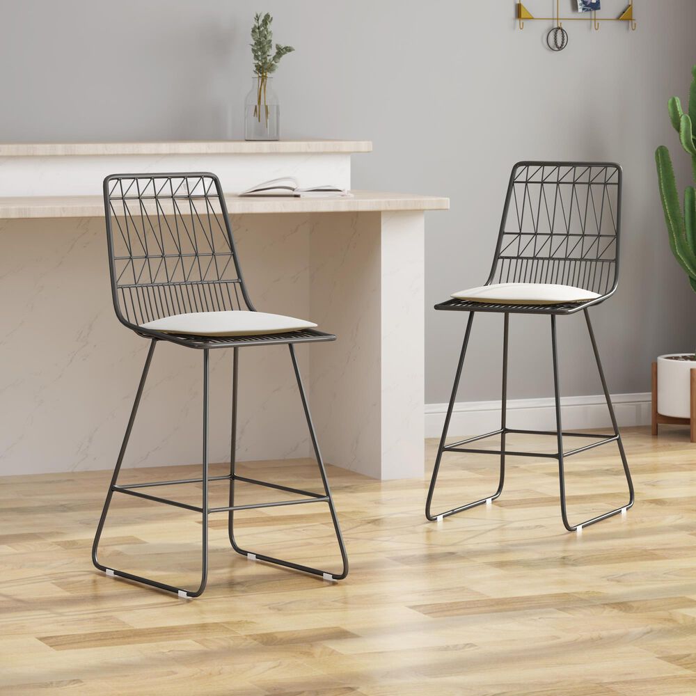 Hearth and Haven Niez Outdoor Counter Stool with Ivory Cushion in Gray &#40;Set of 2&#41;, , large