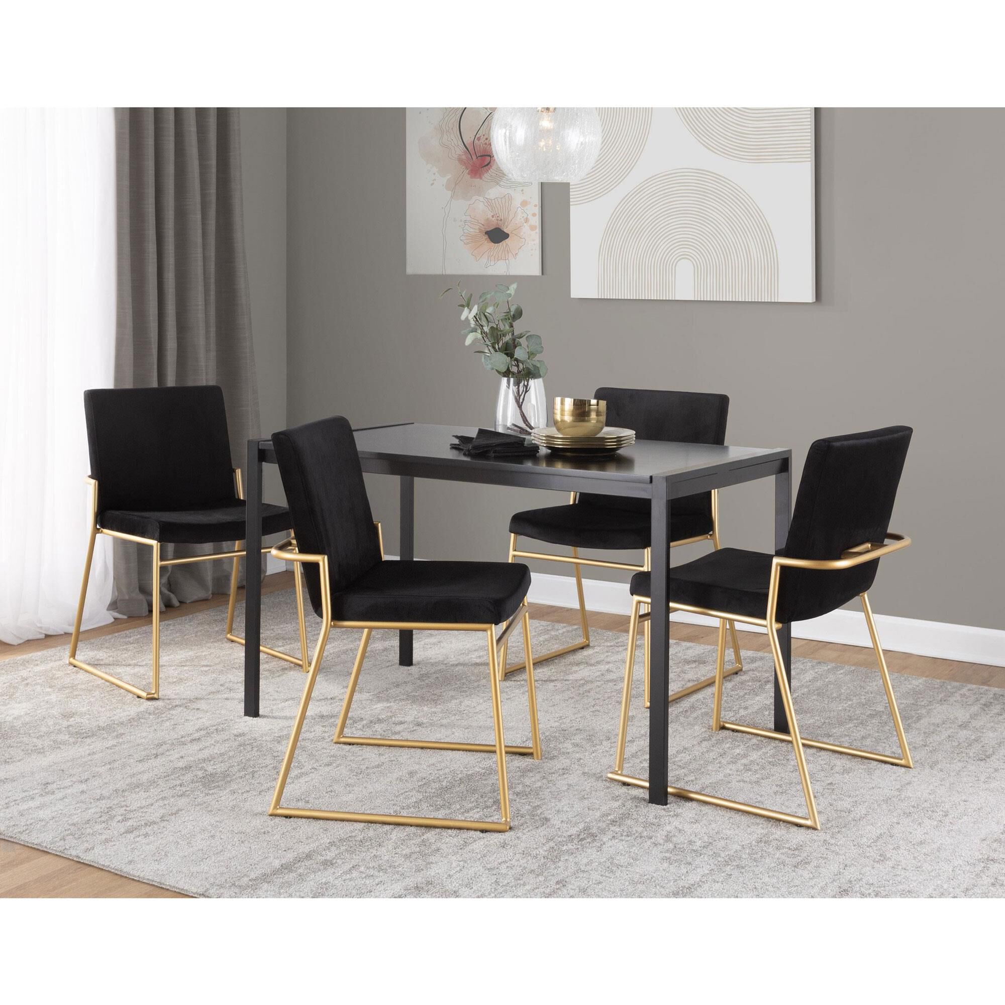 LumiSource Dutchess Side Chair with Black Velvet Cushion in Gold