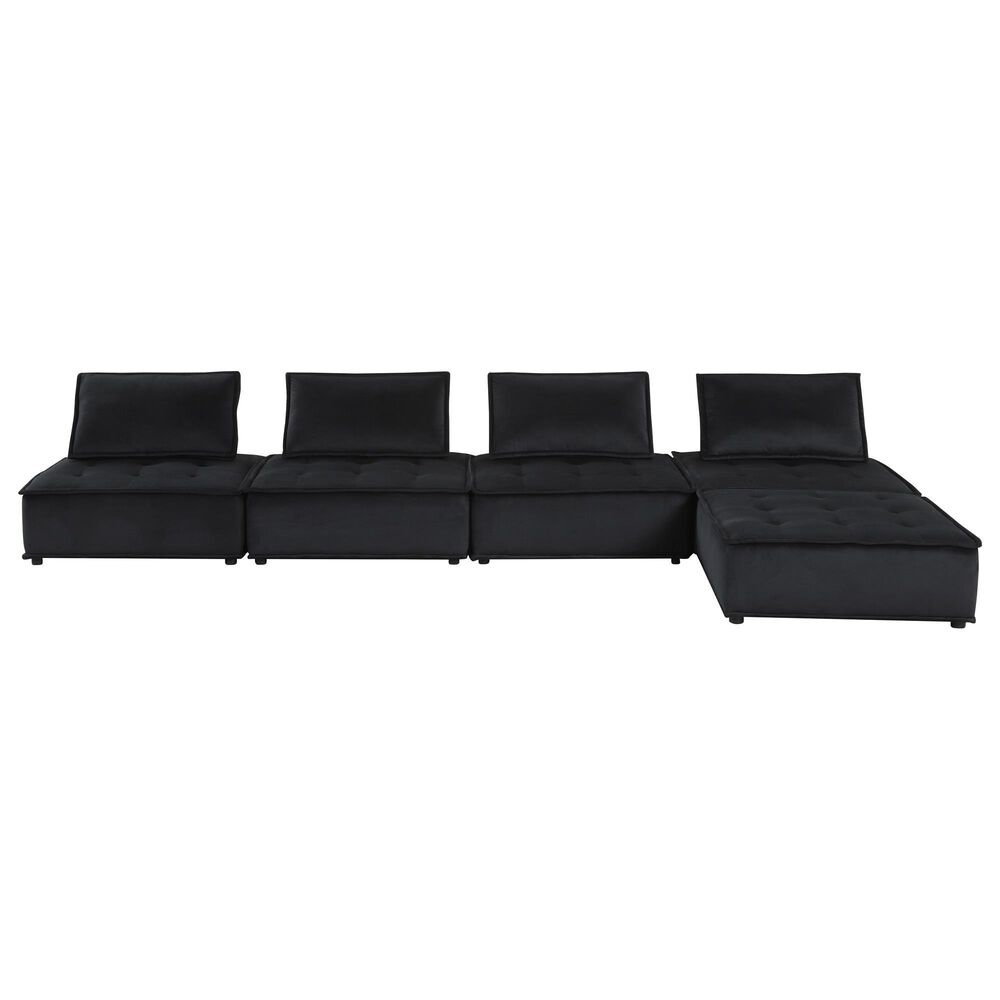 HOMLUX Anna A 5-Piece Stationary Sectional Sofa in Black Velvet, , large
