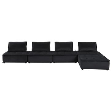 HOMLUX Anna A 5-Piece Stationary Sectional Sofa in Black Velvet, , large