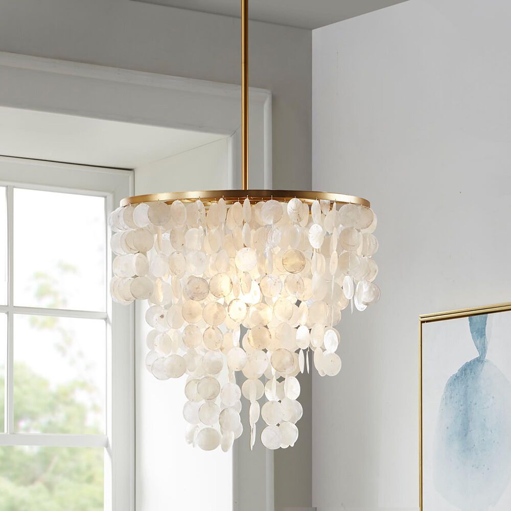 Hampton Park Isla Layered Capiz Chandelier in Gold, , large