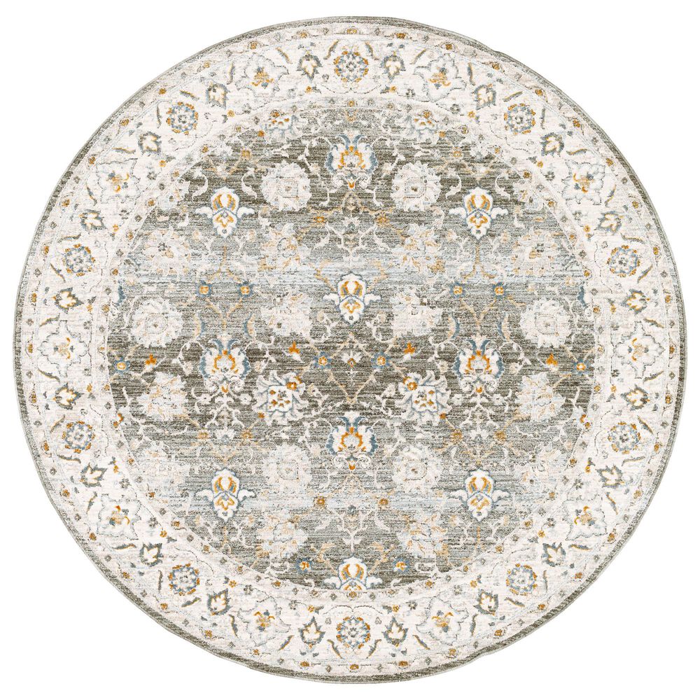 Surya Dresden Deep Teal, Taupe, Dusty Sage, Off-White, Light Gray, Mustard and Olive 5"3" Round Area Rug, , large