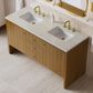 James Martin Hudson 60" Double Bathroom Vanity in Honey Oak with 3 cm Siberian Silestone Top and Rectangular Sinks, , large