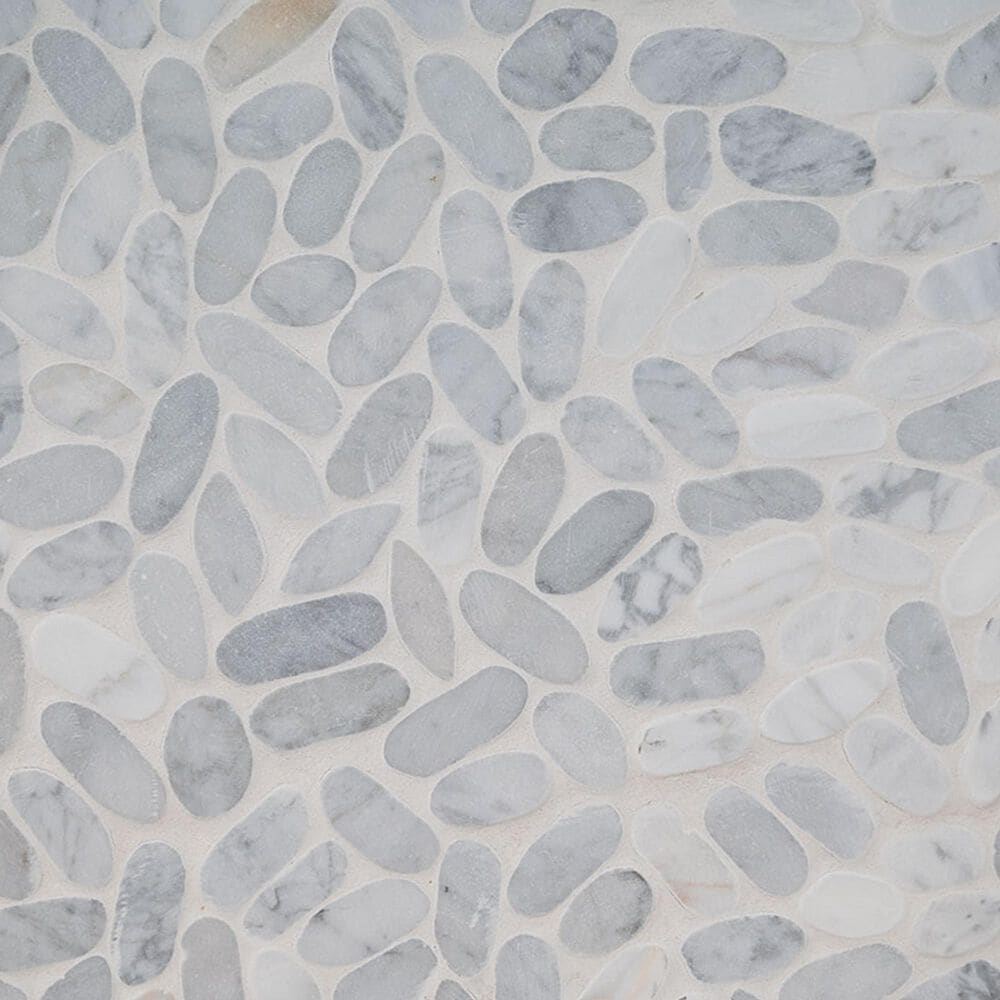 MS International Carrara White Sliced Pebble 12" x 12" Marble Mosaic Sheet, , large