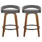 LumiSource Grotto Swivel Counter Stool with Grey Faux Leather Upholstery in Walnut Wood and Black (Set of 2), , large