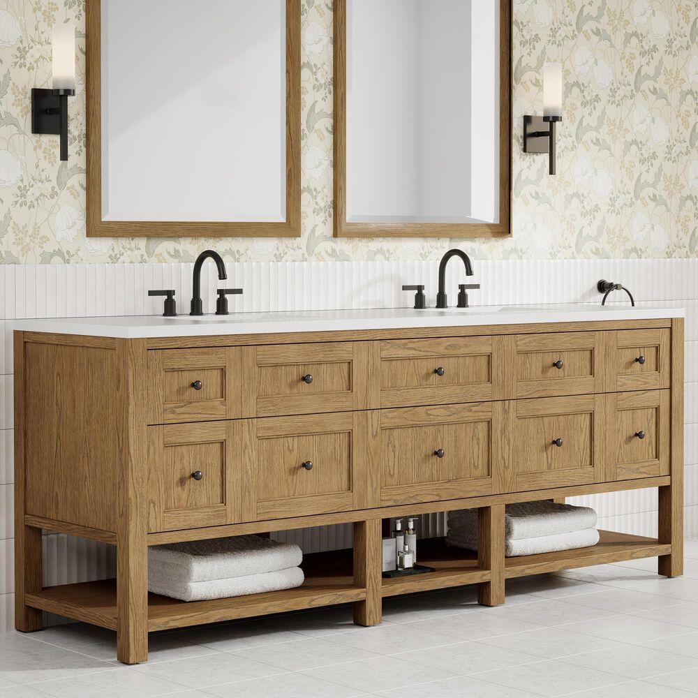 James Martin Breckenridge 84" Double Bathroom Vanity in Light Natural Oak with 3 cm White Zeus Top and Rectangular Sinks, , large