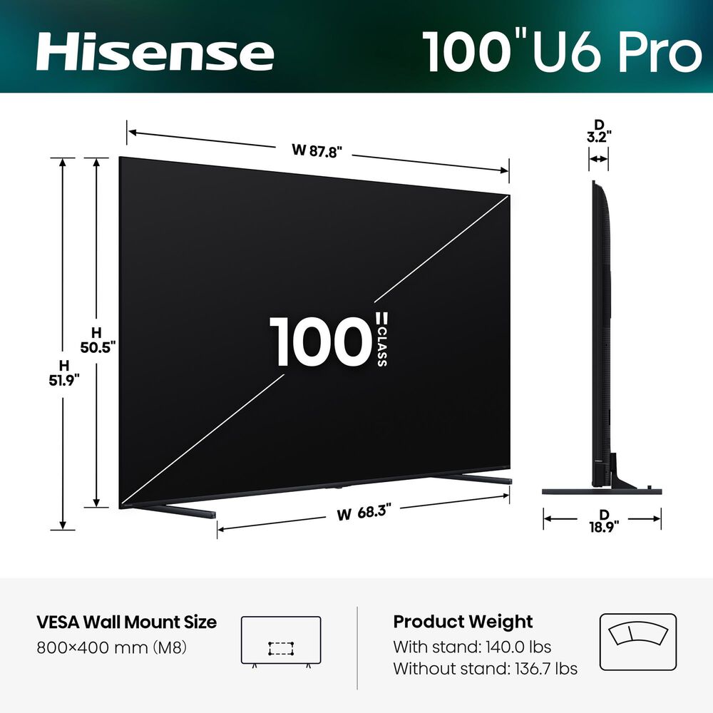 Hisense 100" Class U6 Pro Series Mini-LED ULED 4K in Black - Smart Fire TV, , large