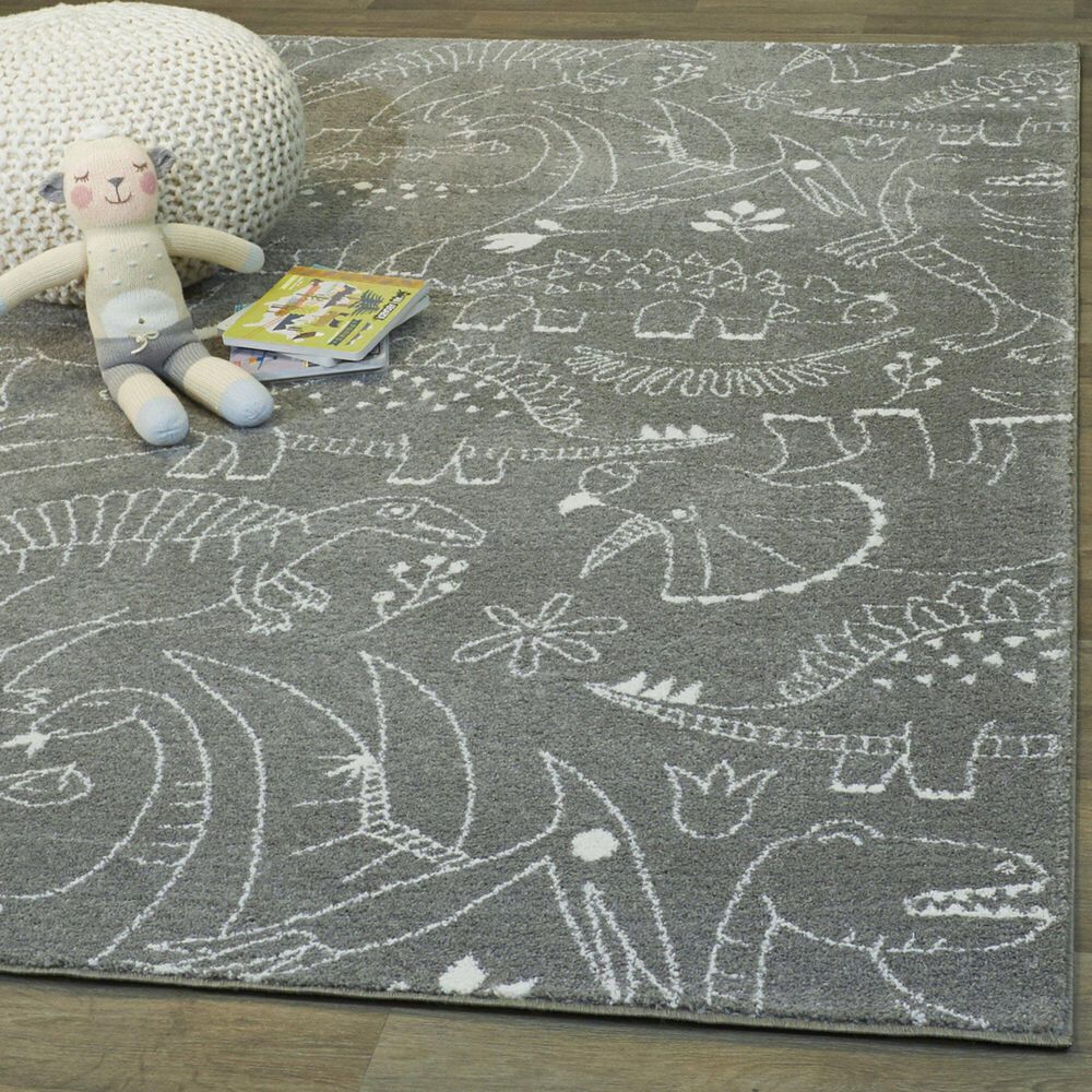 Balta Rugs Parker Dinosaur 3&#39;11&quot; x 5&#39;7&quot; Grey Kids Area Rug, , large