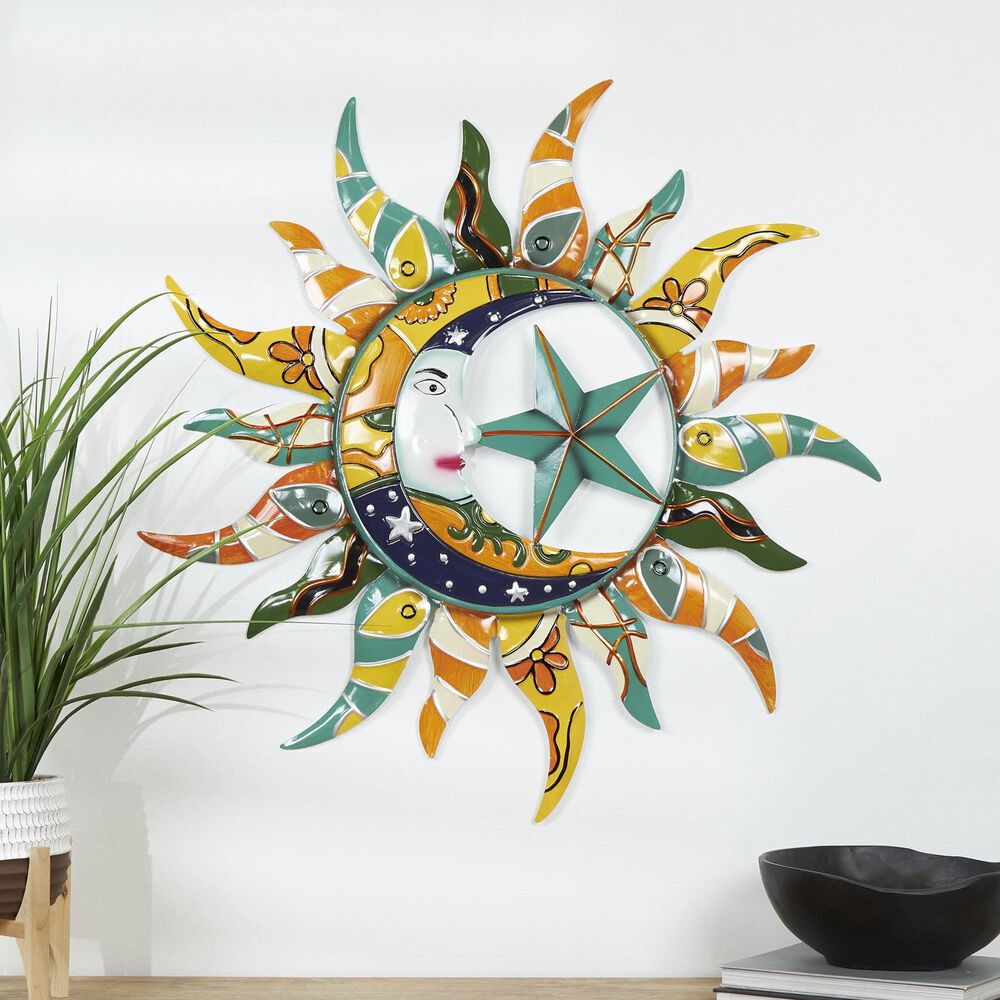 Maple and Jade 36&quot; x 36&quot; Abstract Patterned Sun and Moon Wall Decor in Multicolor, , large