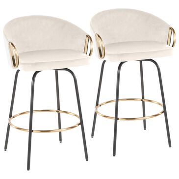 Lumisource Claire Swivel Counter Stool with Cream Cushion in Gold and Black (Set of 2), , large