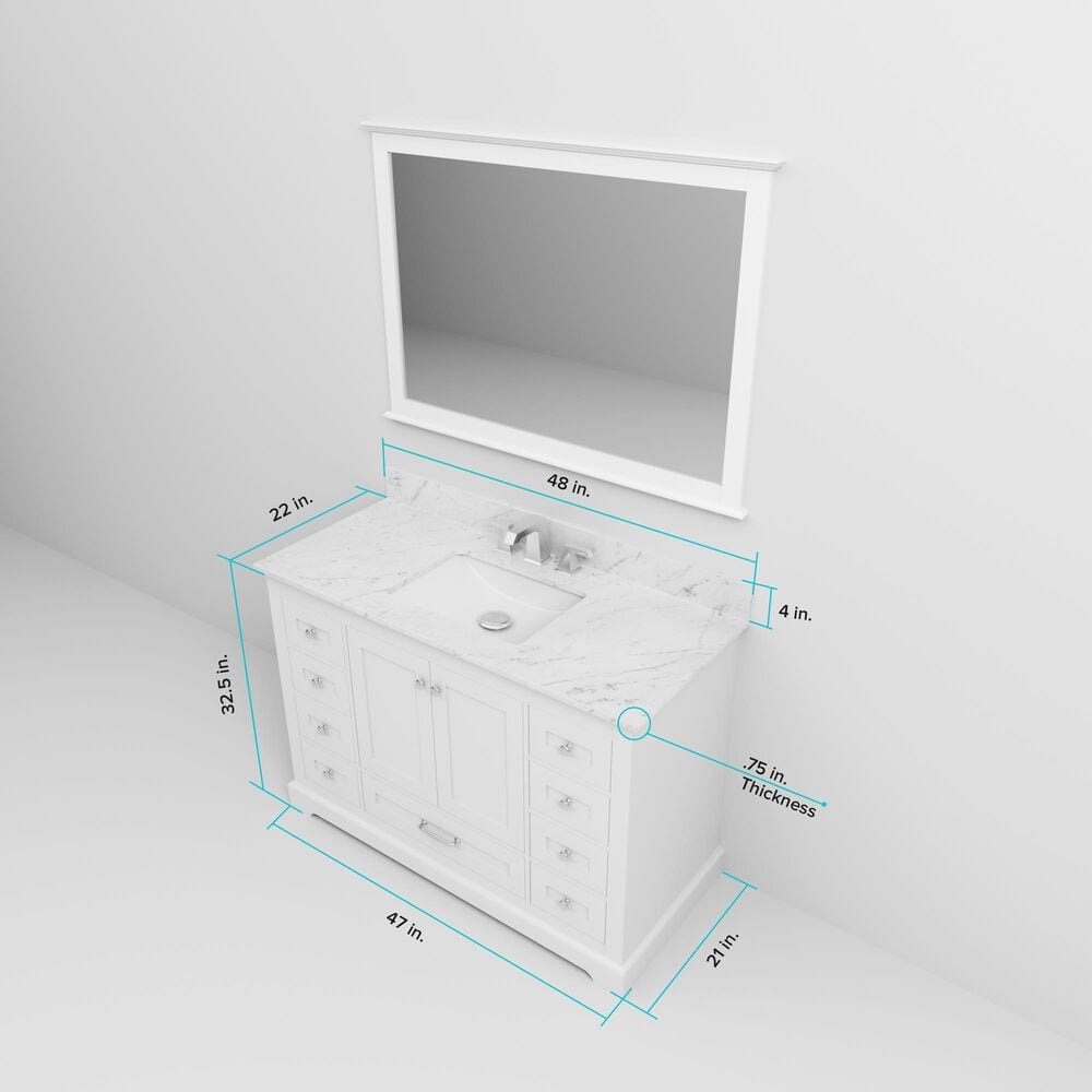 Lexora Home Dukes 48" Single Bathroom Vanity in White with 2 cm White Quartz Top and Rectangular Sink, , large