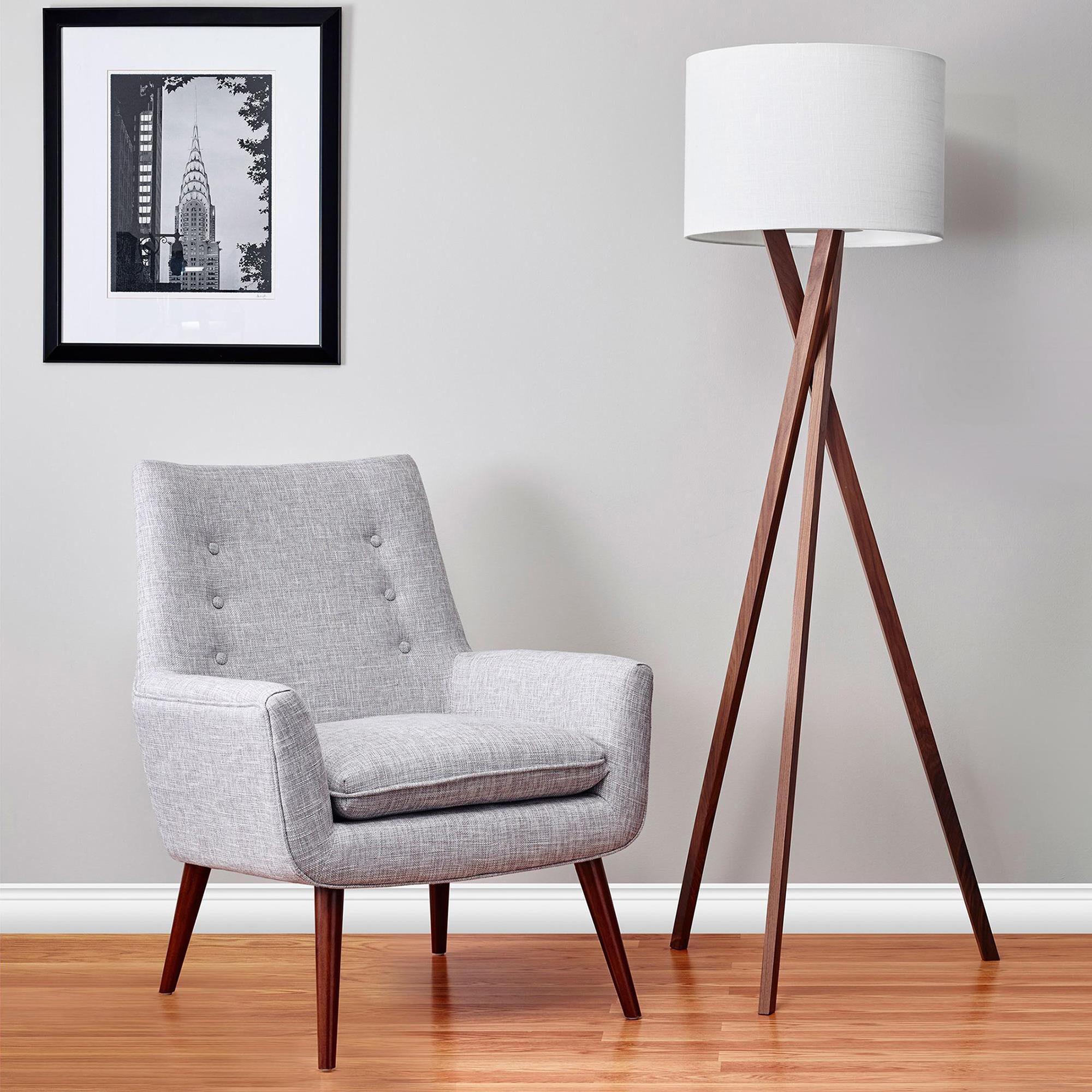 Walnut wood tripod austin floor sales lamp base