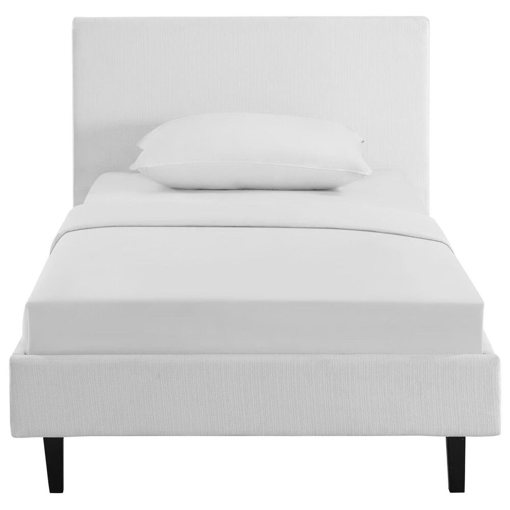 Modway Anya Fabric Twin Platform Bed in White, , large
