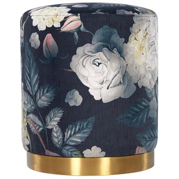 Tov Furniture Opal Floral Velvet Ottoman with Gold Base, , large