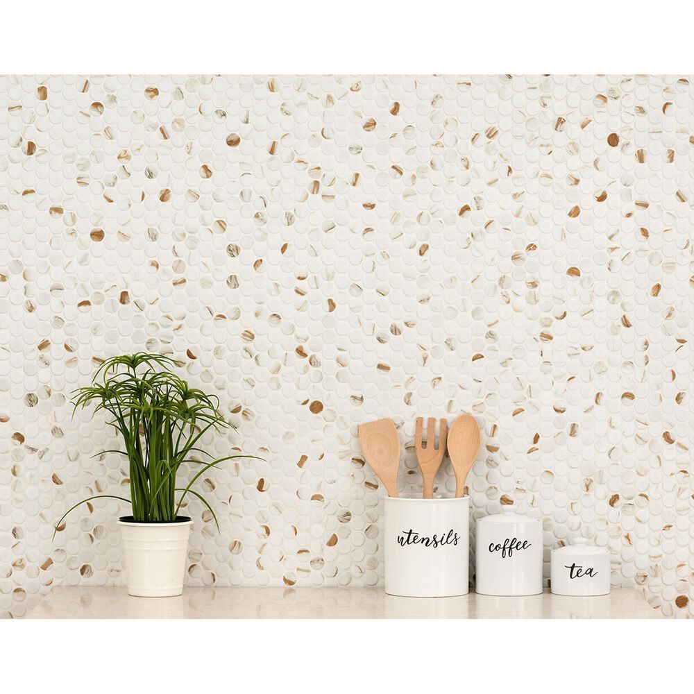 MS International Calacatta Gold 11&quot; x 12&quot; Penny Round Porcelain Mosaic Sheet, , large