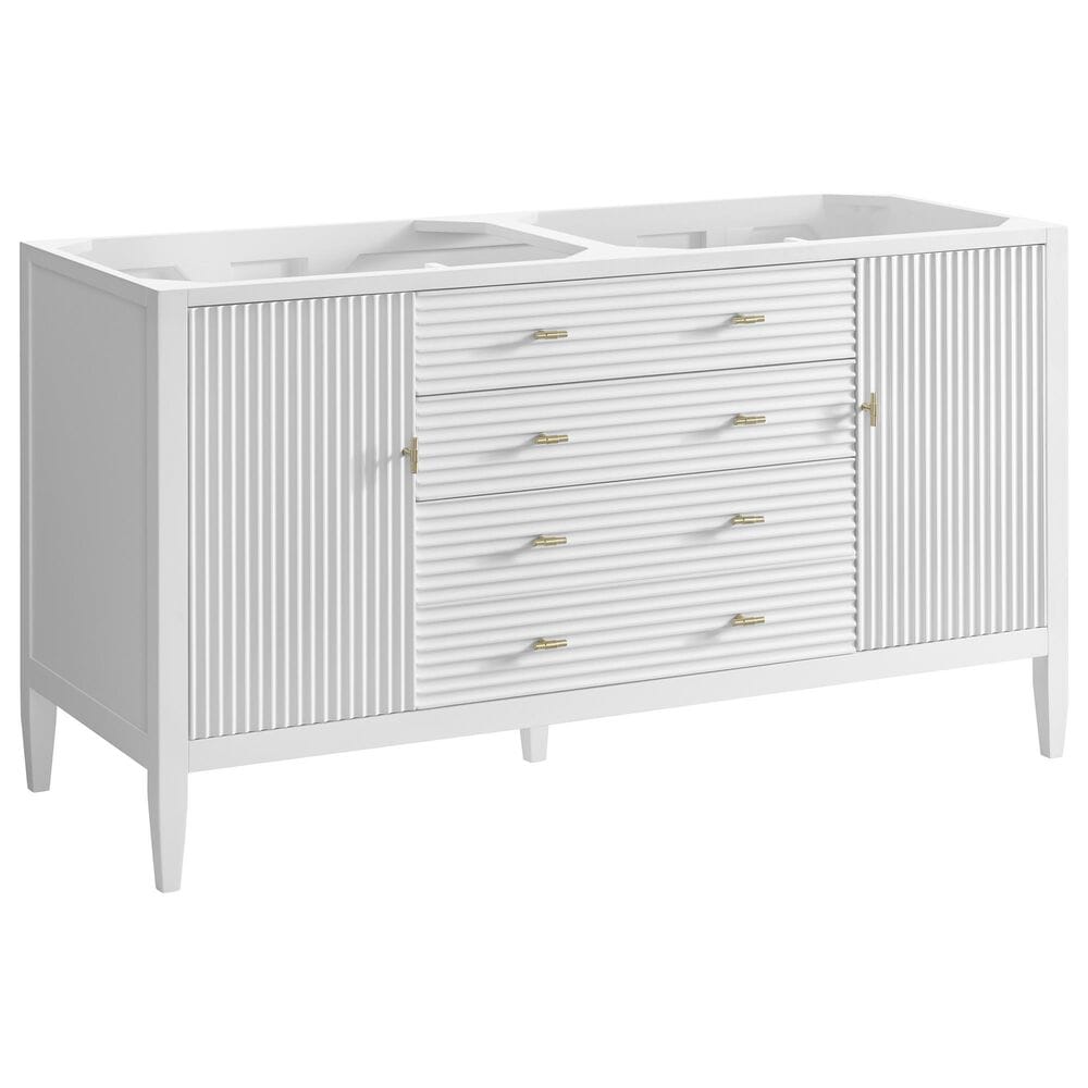 James Martin Vanities Myrrin 60&quot; Double Vanity in Bright White with Single Hole and 3 cm White Zeus Quartz Top &amp; Backsplash, , large