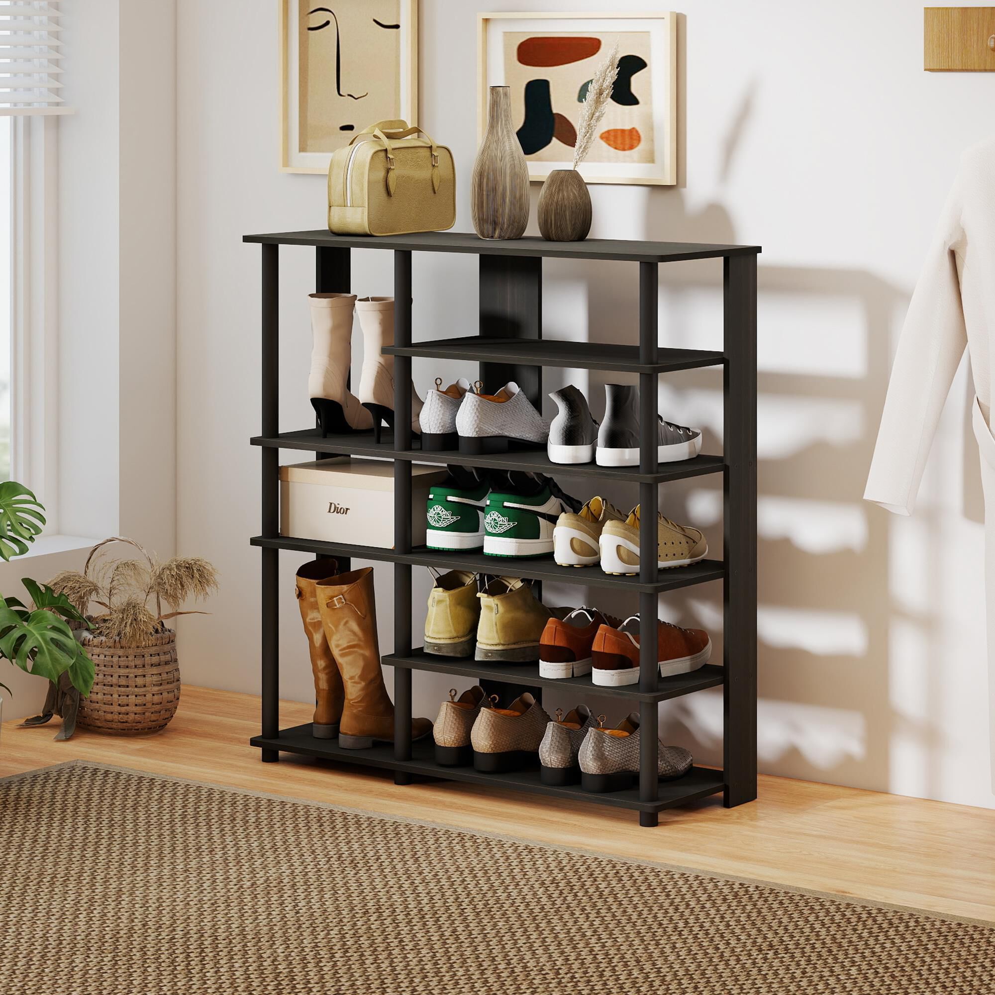 HOMLUX 6-Tier Shoe Rack in Espresso and Black