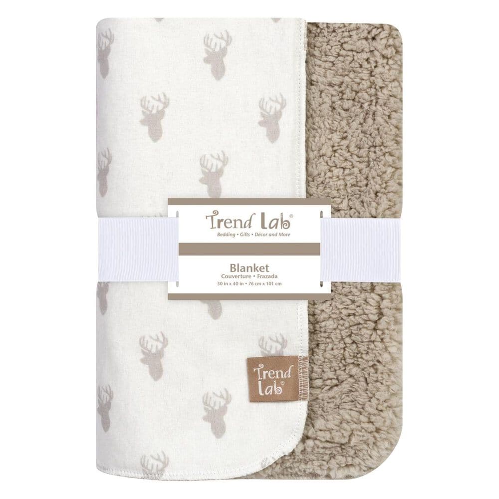 Trend Lab LLC Gray Stag Head Flannel and Faux Shearling Blanket, , large