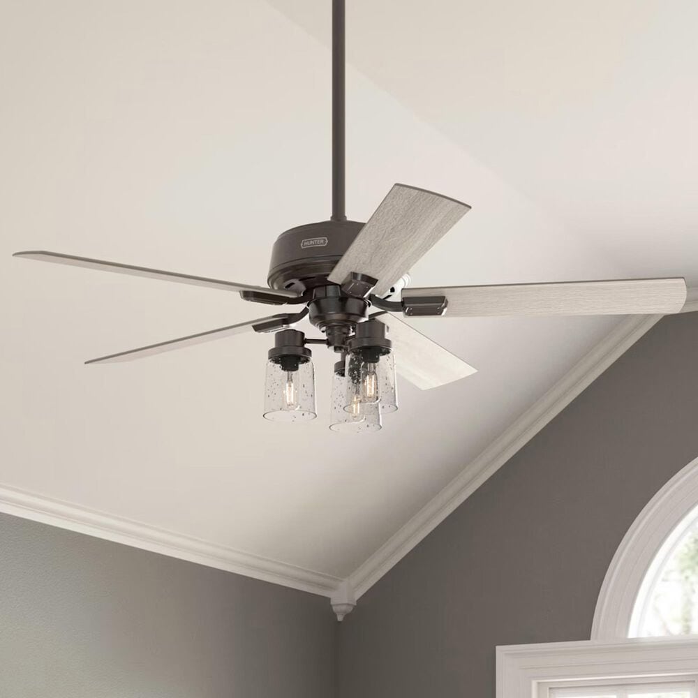 Hunter Hartland 52&quot; Clear Seeded Ceiling Fan with LED Lights in Noble Bronze, , large