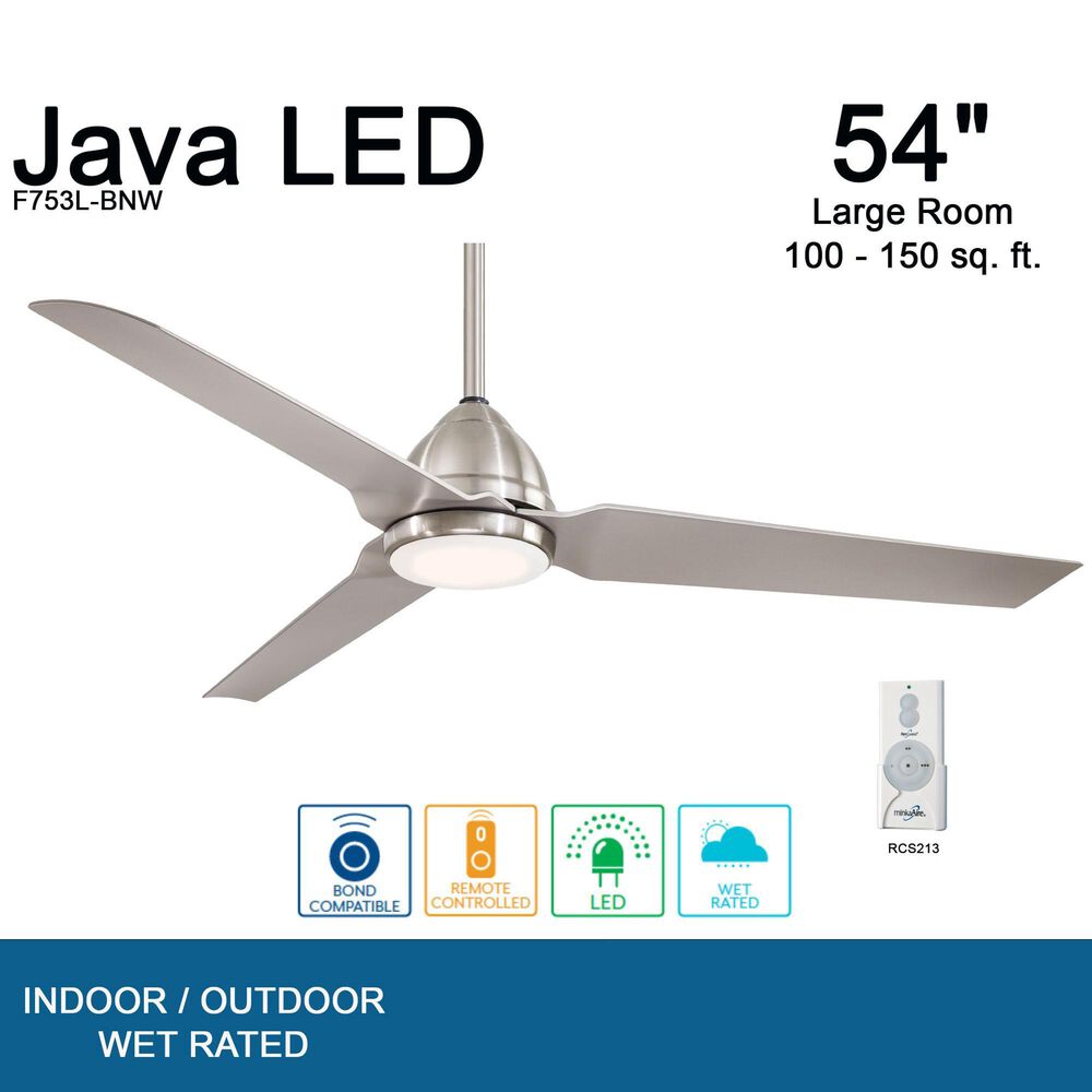 Minka-Aire Java 44" Indoor/Outdoor Ceiling Fan with LED Light in Brushed Nickel, , large