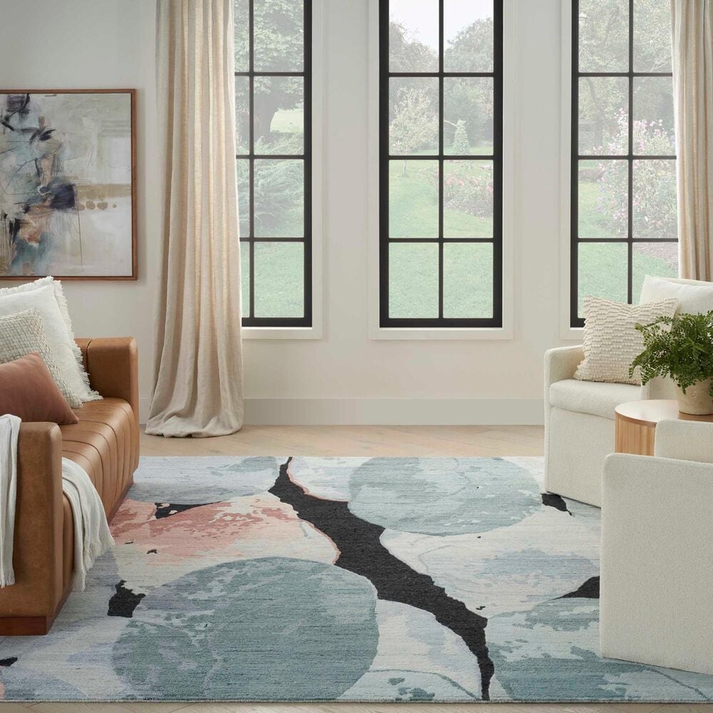 Nourison Silk Shadows 7&#39;9&quot; x 9&#39;9&quot; Blue, Black and Pink Area Rug, , large