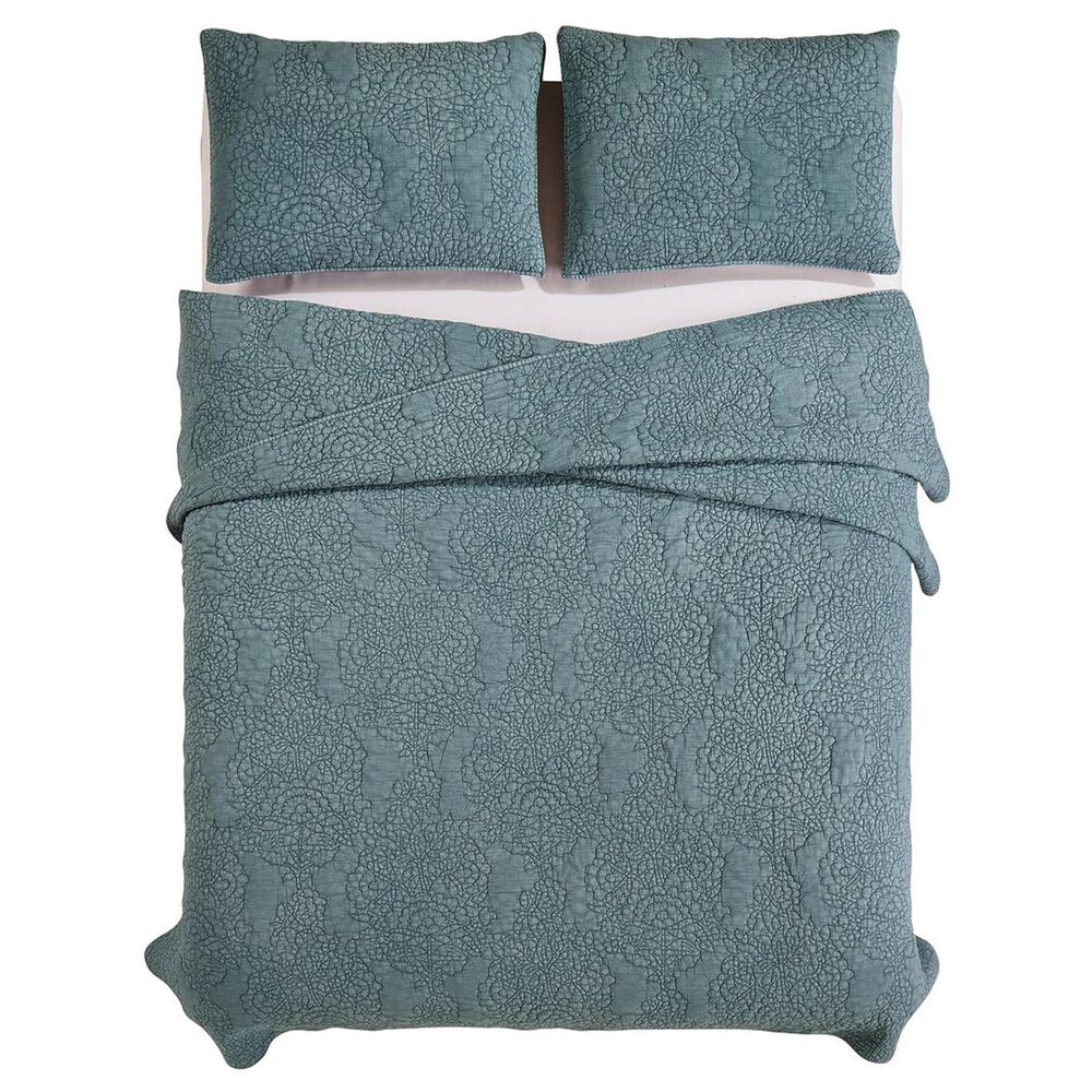 Peking Handicraft Mystic Floral 3-Piece King Quilt Set in Teal, , large