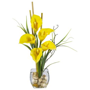 Nearly Natural Inc Yellow Calla Lily Liquid Illusion Silk Flower Arrangement, , large