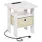 HOMLUX USB and Type-C Port Charging Station End Table with Ivory Storage Bin in Marble White, , large