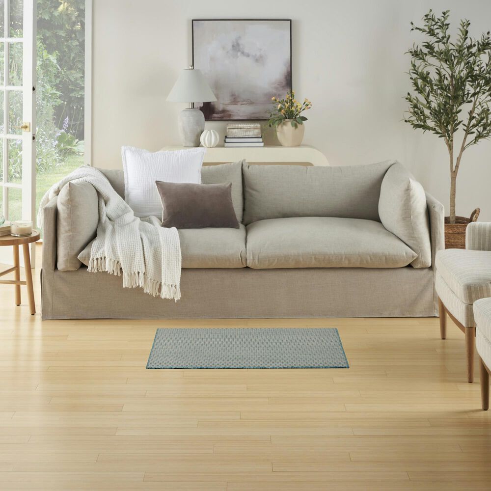 Nourison Courtyard Ivory and Aqua 2&#39; x 3&#39; Indoor/Outdoor Area Rug, , large