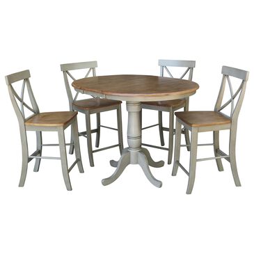 International Concepts 5-Piece Adjustable Counter Height X-Back Dining Set in Hickory/Stone, , large