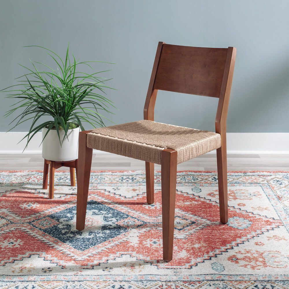Linon Home Decor Cadence Side Chair with Woven Rope Seat in Brown (Set of 2), , large