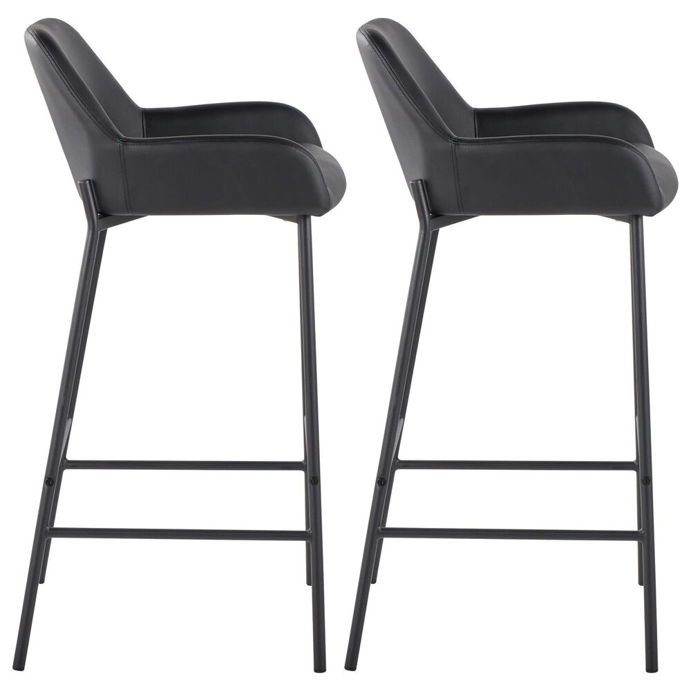 LumiSource Daniella Bar Stool with Black Faux Leather Upholstery in Black (Set of 2), , large
