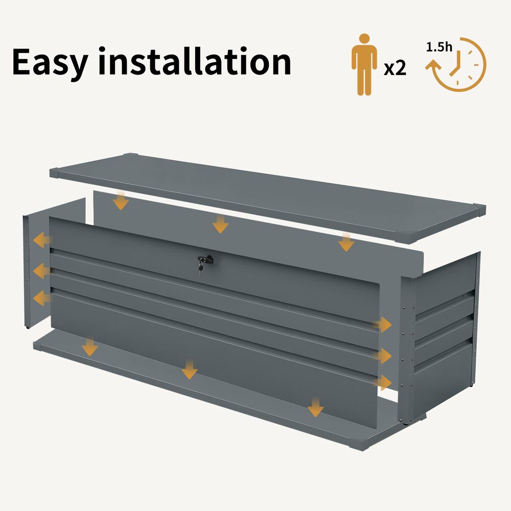 Hearth and Haven 260-Gallon Outdoor Metal Deck Box with Lockable Design in Carbon Black, , large