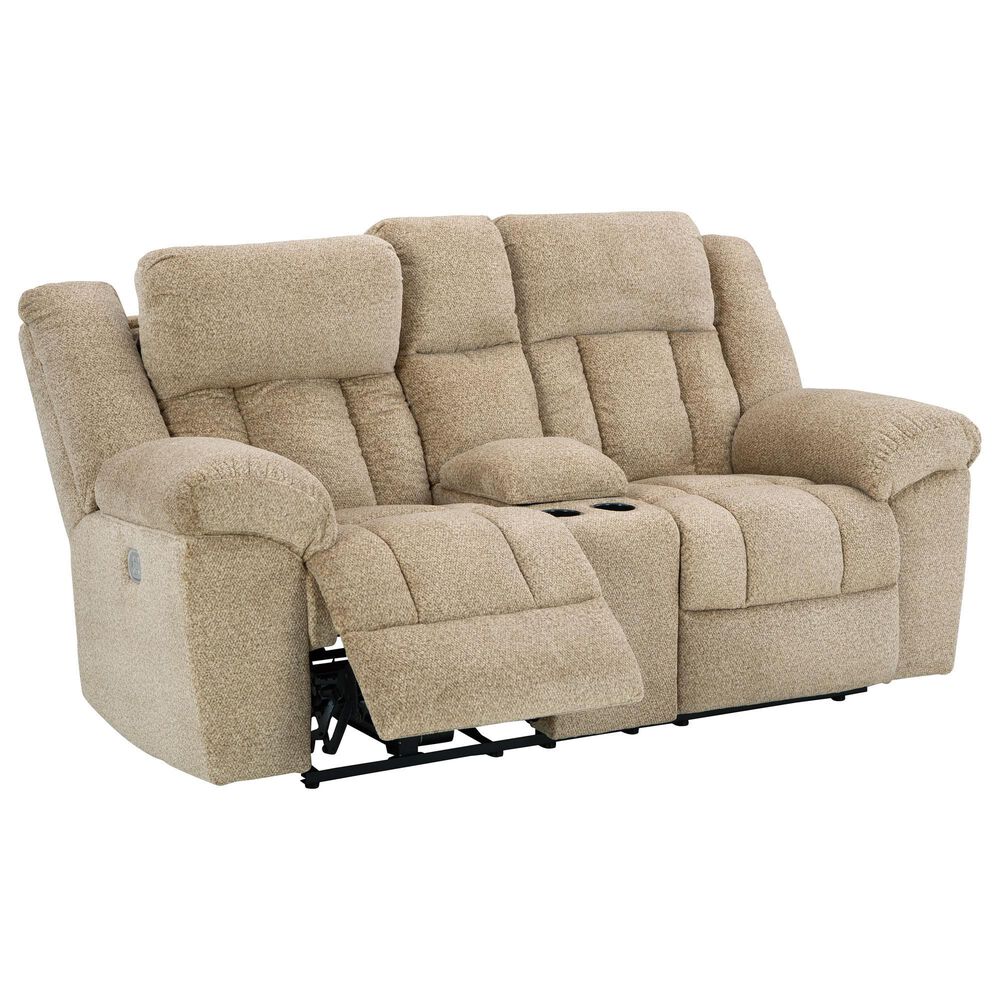 Ashley Tip-Off Power Reclining Loveseat with Adjustable Headrest in Wheat, , large