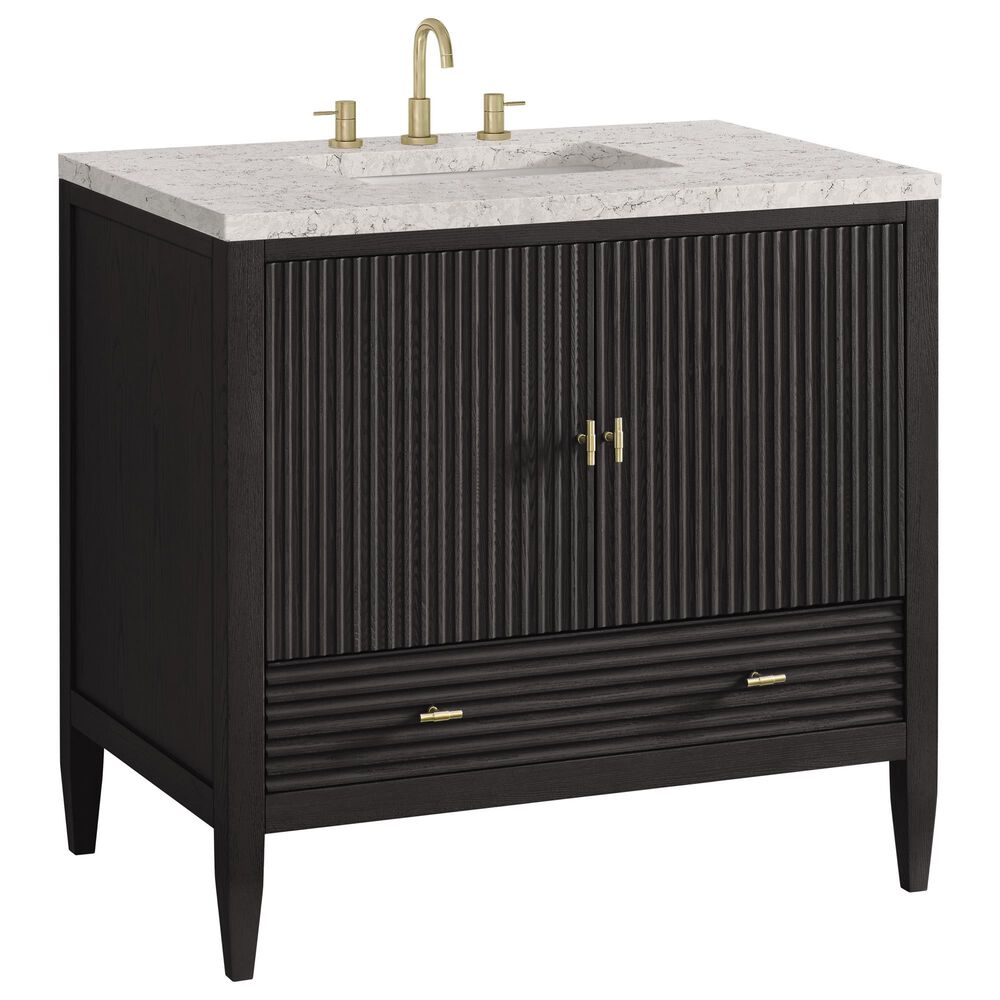 James Martin Vanities Myrrin 36" Vanity in Carbon Oak with 3 cm Eternal Jasmine Pearl Quartz Top, , large