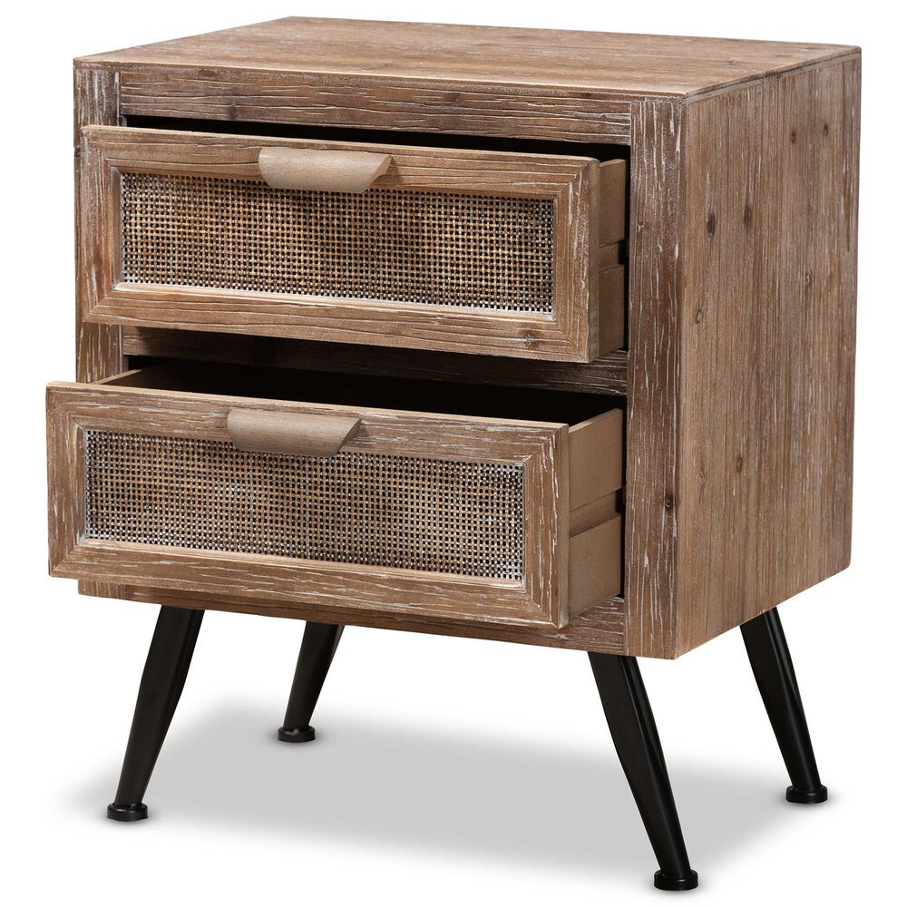 Baxton Studio Calida 2-Drawer End Table in Whitewashed Natural Brown and Black, , large