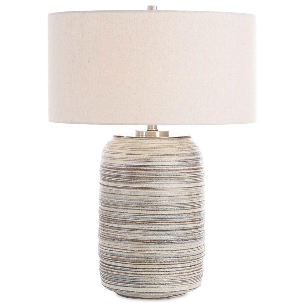 Uttermost Prospect Large Table Lamp in Brown, Taupe, Cream, Blue and Brushed Nickel, , large